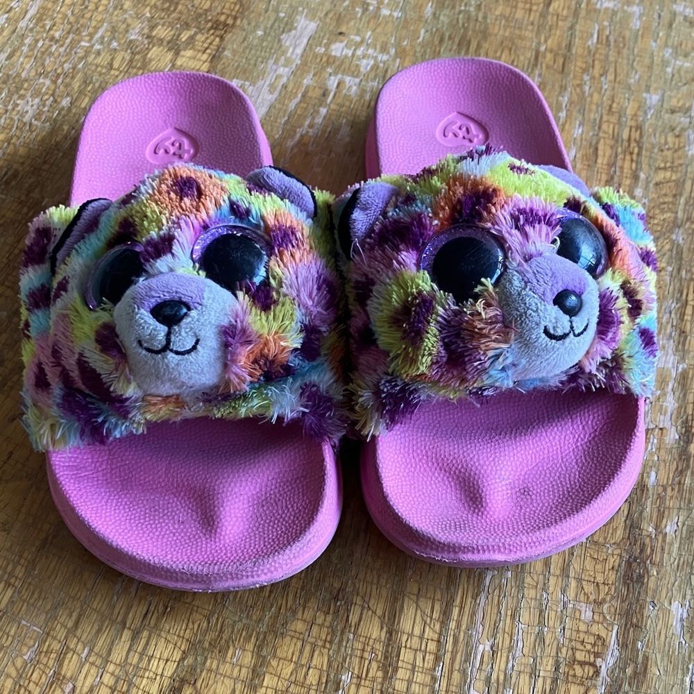Ty Kids Slippers with Plush Animal Design - Pink and Multicolor